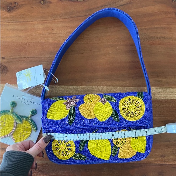 Viral America & Beyond beaded lemon bag w/ earring set Europe travel spring NWT - Picture 13 of 16